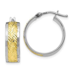 10k White Gold & Yellow Rhodium Diamond Cut Round Hoop Earrings, 18mm